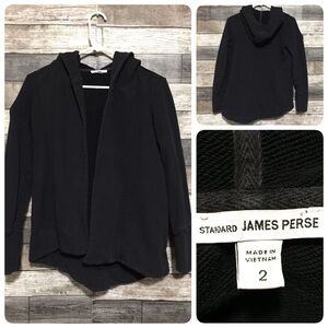 James Perse Hooded Sweatshirt Open Front Women’s 2 Black 100% Cotton READ